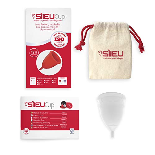 Copa Menstrual Sileu Cup Soft - Ayuda prevenir infecciones urinarias, cistitis, vejigas sensibles, calambres, cólicos menstruales - Disminuye dolor causado por menstruación - Talla L, Transparente