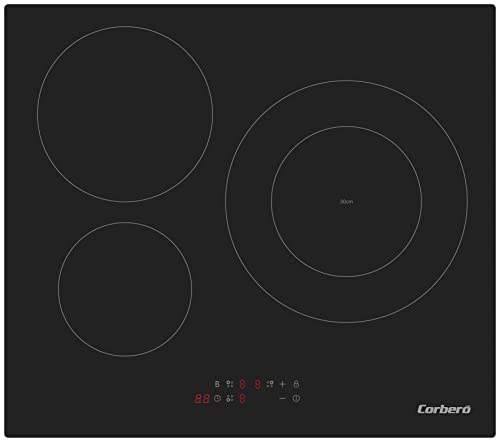 Corberó CCIM3F300 Encimera por Inducción, 3 Zonas, Potencia 6600 W, Touch Control, 1 Booster, Zona Grande 30 Cms, 9 Niveles de Potencia, Desconexión de Seguridad, Bloqueo de seguridad para Niños