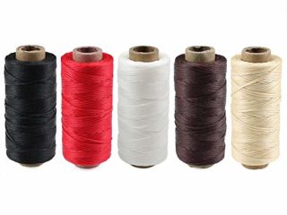 Cordón de hilo encerado de cuero 150D, 1 mm, 50 metros, paquete de 5 unidades duraderas para manualidades, herramienta de costura a mano, hilo negro, marrón, blanco, beige, rojo