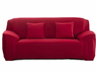 Cornasee Funda de sofá Elastica 4 plazas,Cubierta para sofá con Cuerda de fijación (Rojo,4 Plazas)