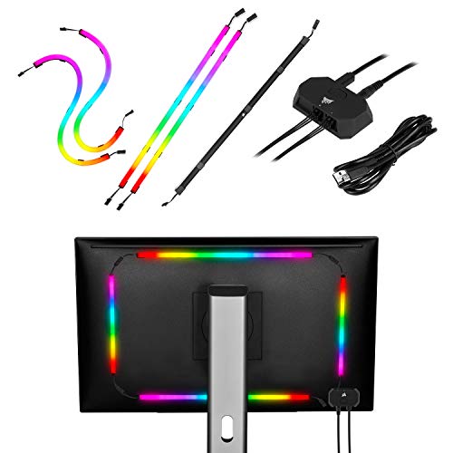 Corsair iCUE LS100 Kit de Iniciación de Tiras LED Inteligentes Controlador de Iluminación, LED Direccionables Individualmente, Difusor de Luz Integrado, Instalación Rápida, 2X 450 mm/250 mm Tiras
