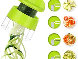 Cortador de Verdura 4 en 1 Rallador de Verduras Calabacin Pasta Espiralizador Vegetal Veggetti Slicer, Espaguetis de Calabacin, Cortador Espiral Manual