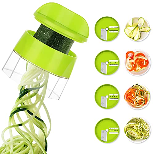 Cortador de Verdura 4 en 1 Rallador de Verduras Calabacin Pasta Espiralizador Vegetal Veggetti Slicer, Espaguetis de Calabacin, Cortador Espiral Manual