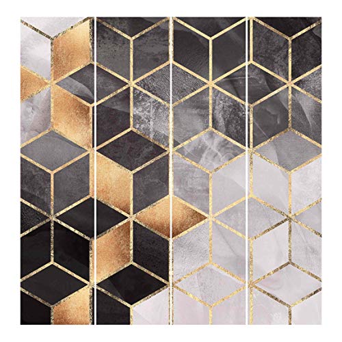 Cortinas deslizables Set Elisabeth Fredriksson Black and White Golden Geometry 4 Paneles japoneses 250 x 240cm Montaje para Techo