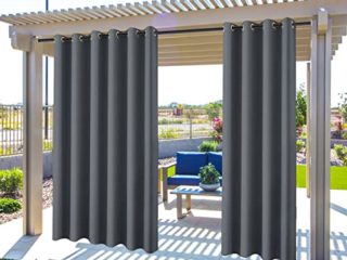 Cortinas Opacas para Exteriores, para jardín, Patio, protección Solar, Cortinas térmicas con Ojales, Impermeables, Resistentes al Viento y a los Rayos UV (Gris Oscuro, 2 Piezas / 132 x 213 cm)