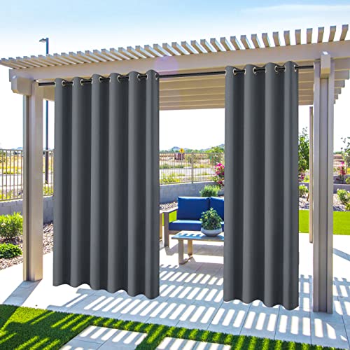 Cortinas Opacas para Exteriores, para jardín, Patio, protección Solar, Cortinas térmicas con Ojales, Impermeables, Resistentes al Viento y a los Rayos UV (Gris Oscuro, 2 Piezas / 132 x 213 cm)