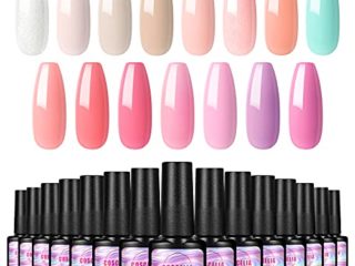 COSCELIA Kit Uñas de Gel Esmaltes Semipermanentes Esmalte de Gel Durables Esmalte en Gel de 15 Colores Esmalte para Manicura y Pedicura