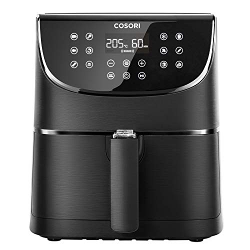COSORI Freidora sin Aceite 5.5 L, freidora aire caliente con 100 recetas en español, 11 programas, pantalla LED táctil, cesta antiadherente, temporizador, 1700W, Color Negro