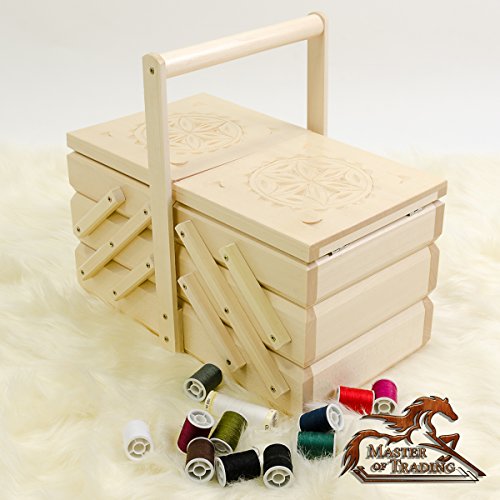 Costurero / joyero, de 30 cm de madera, hecho a mano y decorado con découpage