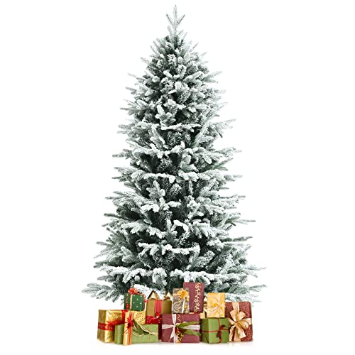 COSTWAY 180 cm Árbol de Navidad Artificial Nevado, Pino Realístico con 1870 Ramas, 100% Nuevos PE y PVC, Base Plegable de Metal, Árbol de Navidad Realístico Nevado para Uso Doméstico y Comercial