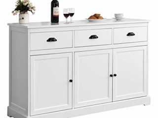 COSTWAY Aparador de Cocina Buffet Cómoda Gabinete con 3 Cajones y 3 Puertas Mueble Consola para Salón Pasillo 136x42,5x86cm (Blanco)
