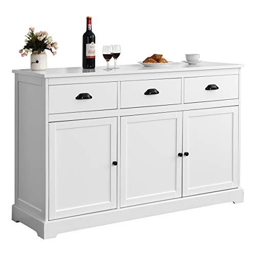 COSTWAY Aparador de Cocina Buffet Cómoda Gabinete con 3 Cajones y 3 Puertas Mueble Consola para Salón Pasillo 136x42,5x86cm (Blanco)