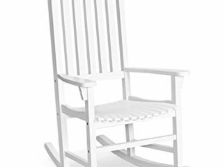 COSTWAY Mecedora de Jardín Mueble Silla de Madera Mecedora de Relajación Taburete para Patio Playa Terraza Exterior (Blanco)