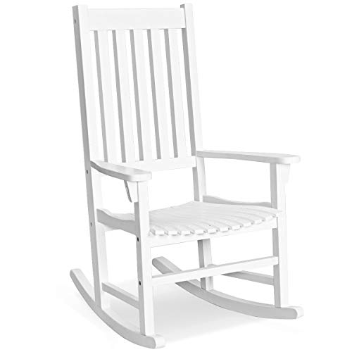 COSTWAY Mecedora de Jardín Mueble Silla de Madera Mecedora de Relajación Taburete para Patio Playa Terraza Exterior (Blanco)