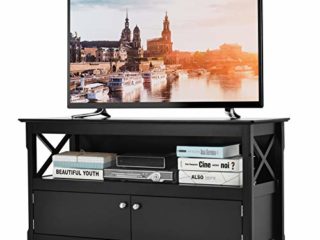 COSTWAY Mueble para TV hasta 112 cm, Centro Diversión con Repisa y 2 Puertas, Consola para Salón y Dormitorio, Mesa para Salón 112 x 40 x 61 cm (Negro)