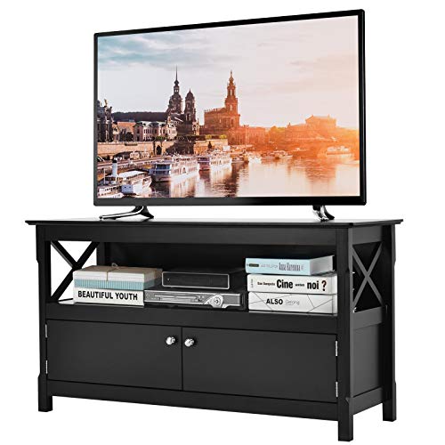 COSTWAY Mueble para TV hasta 112 cm, Centro Diversión con Repisa y 2 Puertas, Consola para Salón y Dormitorio, Mesa para Salón 112 x 40 x 61 cm (Negro)