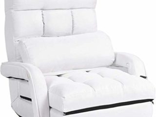 COSTWAY Sofá Cama Plegable Individual Sofá Perezoso Silla con Reposabrazos y Cojín para Oficina Salón Terraza Jardín (Blanco)