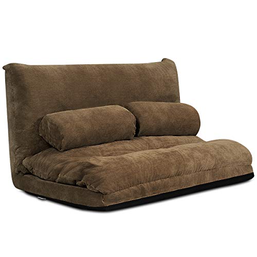 COSTWAY Sofá Regulable a RAS de Suelo, Sofá Cama Multifuncional Regulable en 6 Posiciones con 2 Almohadas, Sofá Duradero y Estable con Forro en Ante para Dormitorio/Salón/Balcón (marrón)