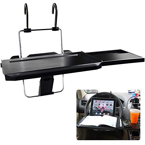 CPROSP Mesa Plegable Coche Asiento Trasero, Bandeja del Volante del Automóvil con Ranura para Cuaderno/Copa para Bebidas Negro para Portátiles, Tabletas, PC, iPad, Comidas, Bebidas y Tazas