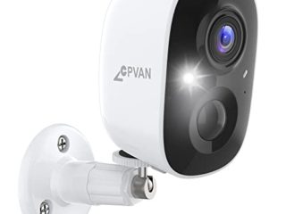 CPVAN Camara Vigilancia WiFi Batería Exterior, Alarma Inalambrica para Casa con IP Cámara y Sensor Movimiento, Acuatica/Visión Nocturna con Color/1080P/Flash/Audio Bidireccional/Cloud&SD Card
