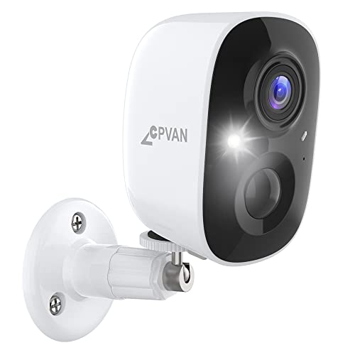 CPVAN Camara Vigilancia WiFi Batería Exterior, Alarma Inalambrica para Casa con IP Cámara y Sensor Movimiento, Acuatica/Visión Nocturna con Color/1080P/Flash/Audio Bidireccional/Cloud&SD Card