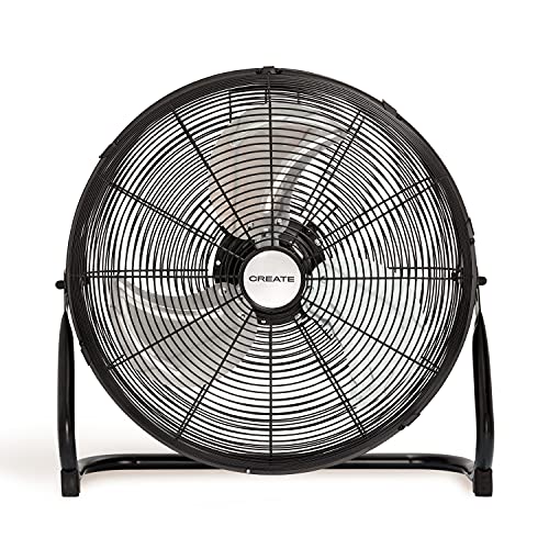 CREATE / EOLUS TURBO PRO / Ventilador de suelo Industrial Negro / 120 W, Potente flujo de aire, Ligero, Ajustable, Con Patas Antideslizantes, 3 hélices, 3 velocidades, Motor Cobre