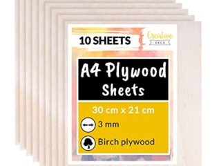 Creative DECO 10 x A4 Tablero Madera Contrachapado | 300 x 210 x 3 mm (+/- 0.5mm) | Manualidades Chapa Maciza Abedul para Bricolaje | Ideal para Pirograbado, Corte por Laser, CNC Router, Modelado