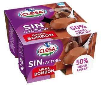 CREMA DE BOMBÓN SIN LACTOSA CON UN 50% MENOS DE AZÚCAR CLESA PACK 4 X 1, 125 GR. C/U