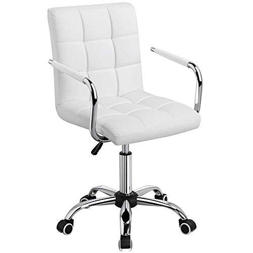 CRIS NAILS SL Silla de Oficina Giratoria Taburete de Trabajo Bar Altura Ajustable Carga MAX 120Kg con Respaldo Blanco (Blanco)