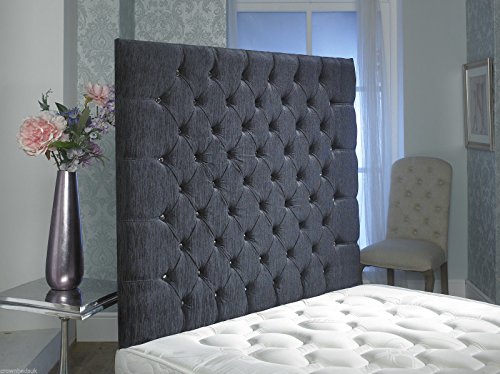CROWNBEDSUK - Cabecero de cama Chesterfield para pared, chenilla con botones a juego (75, 90, 120, 135, 150, 180 cm, con 90 o 110 cm de altura), terciopelo, Gris, 2FT6 SMALL SINGLE 36