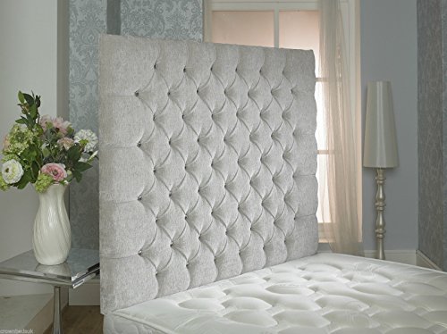CROWNBEDSUK - Cabecero de cama Chesterfield para pared, chenilla con botones a juego (75, 90, 120, 135, 150, 180 cm, con 90 o 110 cm de altura), piedra, 2FT6 SMALL SINGLE 36