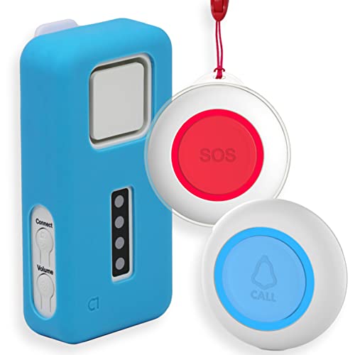 CruxCare C1 Localizador Inalámbrico - Botón de Llamada para Personas Mayores - con Funda Protectora y Clip para el Cinturón
