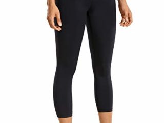 CRZ YOGA Mujer Compresión Mallas Largos Pantalones Deportivos Cintura Alta con Bolsillo-53cm Negro 38