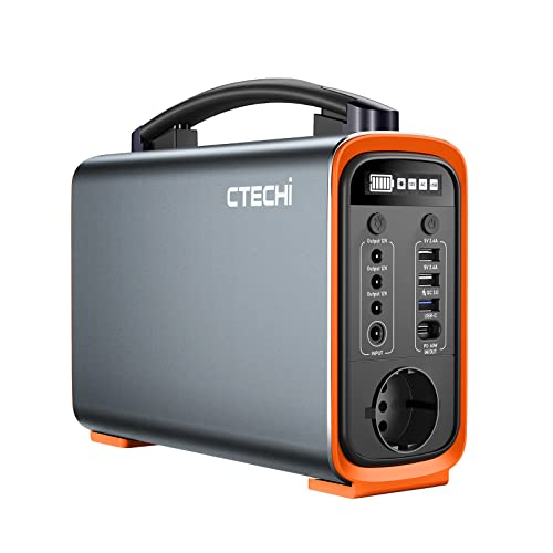 CTECHi Generador Solar Portátil 240 Wh, generador electrico solarcon batería LiFePO4, 200W AC/DC/USB/Tipo-C, cargador de coche para camping de emergencia…