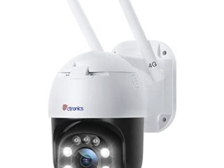 Ctronics Cámara de Vigilancia Exterior Sim 3G/4G LTE Inalámbrico CCTV Cámara de Seguridad sin Wifi Visión Nocturna en Color 1080p con PTZ 355°Pan /90°Tilt Seguimiento Automático Detección Humanos IP66