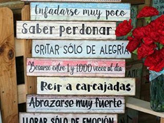 Cuadro de madera con frases y mensajes positivos e inspiradores para decorar el hogar y regalar"Normas de la casa"