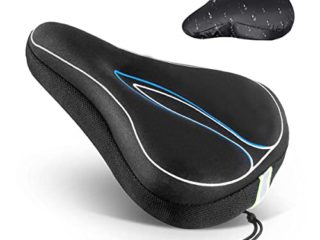 Cubierta de Asiento de Bicicleta, BRGOOD Funda Sillin Bicicleta Gel 18 x 28 cm, Sillín Cubre Bicicleta de Espuma Memoria,Sillín Cojín Suave para Bicicleta con Funda Anti-Polvo y Impermeable (Azul)
