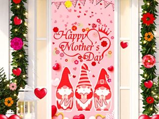 Cubierta de Puerta Grande de Happy Mother's Day Decoraciones para Brunch de Día de La Madre Regalo de Pancarta Fondo de Fiesta de Happy Mother's Day Banner de Patio de Flores de Corazón Rosa