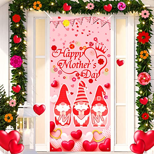 Cubierta de Puerta Grande de Happy Mother's Day Decoraciones para Brunch de Día de La Madre Regalo de Pancarta Fondo de Fiesta de Happy Mother's Day Banner de Patio de Flores de Corazón Rosa
