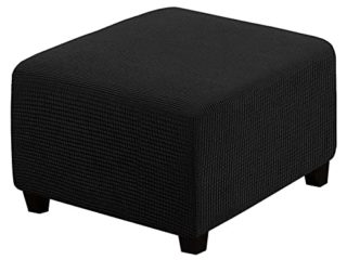 Cubierta otomana cuadrada, fundas otomanas jacquard, cubierta de puffe con parte inferior elástica, cubierta protectora transpirable y suave para taburete de escalón, (negro)