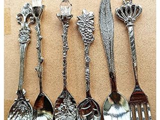 Cuchara Tenedor Tenedores de Pasta de Arroz Cuchara Tenedor Acampada y Senderismo Cuchara Tenedor Cucharas Portátiles Creativas Tenedor Cuchara Vintage Plata para Frutas,Helados,Postres,Pasta