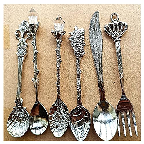 Cuchara Tenedor Tenedores de Pasta de Arroz Cuchara Tenedor Acampada y Senderismo Cuchara Tenedor Cucharas Portátiles Creativas Tenedor Cuchara Vintage Plata para Frutas,Helados,Postres,Pasta