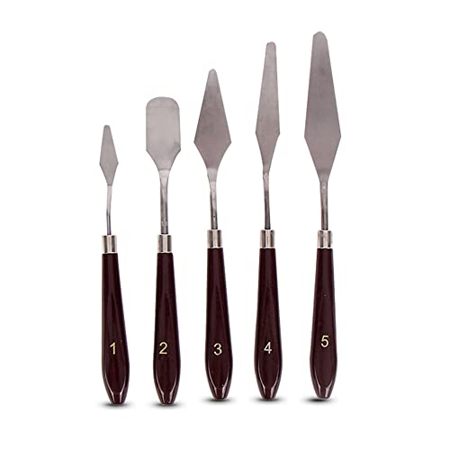 Cuchillos de Paleta de Acero Inoxidable, 5 PIEZAS Espátulas Finas Flexibles de Pintura con Mango Plástico Raspador para Arte Pintura al Óleo Mezcla de Colores