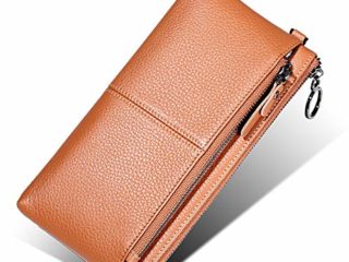 Cuero Mujer Bolso Cabeza Capa psoriety Lichi patrón señora Bolso de Mano Casual Mano-Mano teléfono móvil Cero Cartera Marrón.