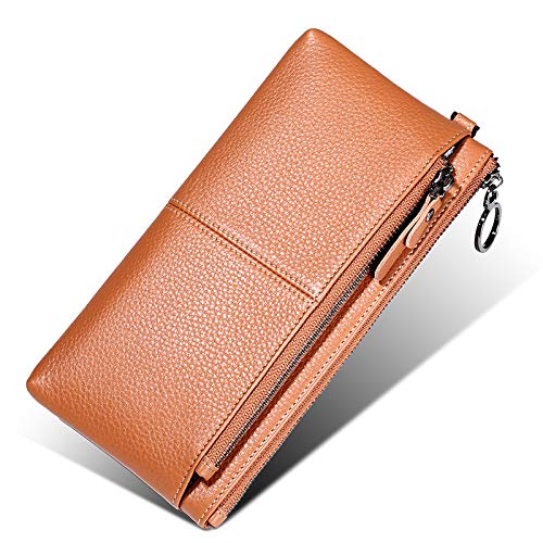 Cuero Mujer Bolso Cabeza Capa psoriety Lichi patrón señora Bolso de Mano Casual Mano-Mano teléfono móvil Cero Cartera Marrón.