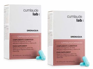 CUMLAUDE Drenaqua - Complemento Alimenticio Diurético para la Retención de Líquidos - con Té Verde, Prebióticos, Magnesio y Vitamina B6 - Duplo 2 x 30 Cápsulas