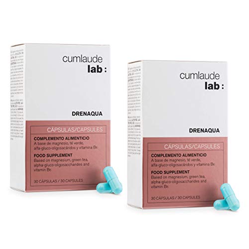 CUMLAUDE Drenaqua - Complemento Alimenticio Diurético para la Retención de Líquidos - con Té Verde, Prebióticos, Magnesio y Vitamina B6 - Duplo 2 x 30 Cápsulas