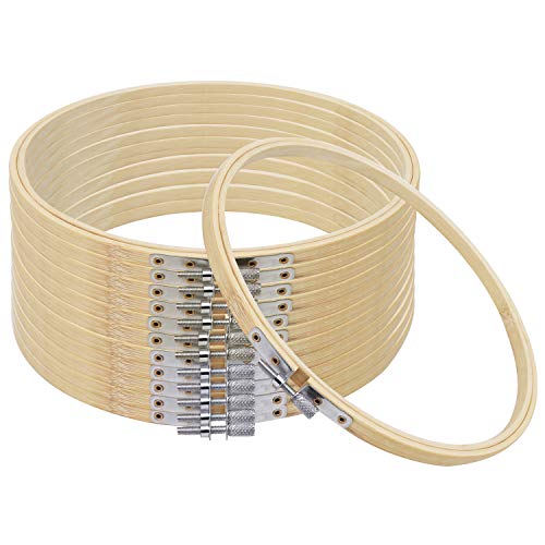 Curtzy Bastidor para Bordar Madera de Bambú (Pack de 12) - 15 cm Bastidores para Bordados Redondos Ajustables - Set Bastidor Punto de Cruz, Manualidades y Costura