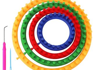 Curtzy Telar Circular de Plástico Set con Aguja y Gancho (Pack de 6) Tamaños de 14, 19, 24 y 29 cm - Telares para Tejer Sombreros, Bufandas y Suéter - Telares para Tejer Adultos y Niños