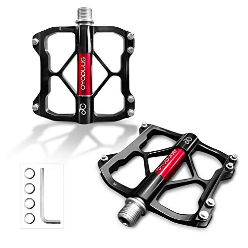 CYCPLUS Pedal de Bicicleta 9/16" 150 g Pedales MTB Aluminio Ultraligero 3 rodamientos, Pedales de Bicicleta Plataforma Ancha Antideslizantes Bicicleta eléctrica,Bicicleta de Carreras (Negro)